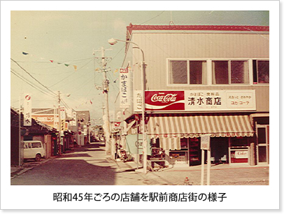 昭和45年ごろの店舗を駅前商店街の様子